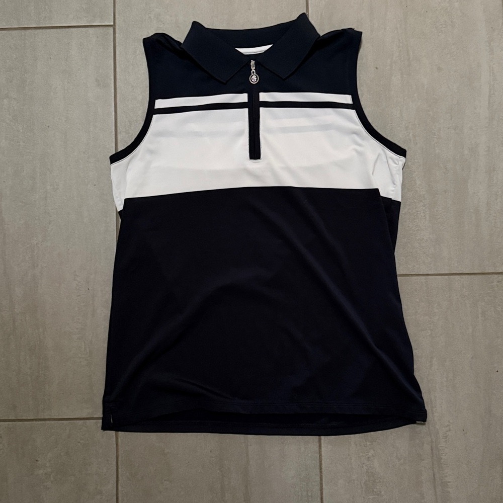 Fairway & Greene Black and White Sleeveless Zip Polo Tank